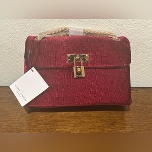 Kurt Geiger Red Croc-Embossed Burgundy Satchel with Lock